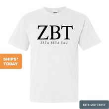 Load image into Gallery viewer, Zeta Beta Tau Comfort Colors T-Shirt - Zeta Beta Tau Fraternal Block Shirt - Kite and Crest

