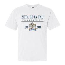 Load image into Gallery viewer, Zeta Beta Tau Comfort Colors T-Shirt - Zeta Beta Tau Large Crest Shirt - Kite and Crest
