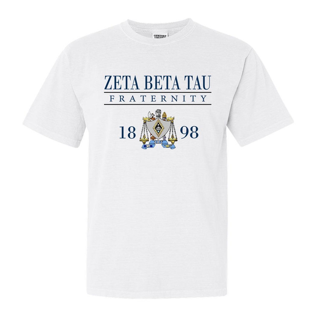 Zeta Beta Tau Comfort Colors T-Shirt - Zeta Beta Tau Large Crest Shirt - Kite and Crest