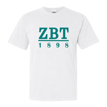 Load image into Gallery viewer, Zeta Beta Tau Comfort Colors T-Shirt - Zeta Beta Tau Lettered Basic Shirt - Kite and Crest
