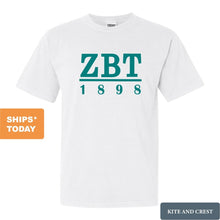 Load image into Gallery viewer, Zeta Beta Tau Comfort Colors T-Shirt - Zeta Beta Tau Lettered Basic Shirt - Kite and Crest
