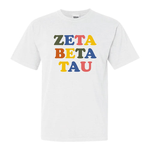 Zeta Beta Tau Comfort Colors T-Shirt - Zeta Beta Tau Retro Letters Shirt - Kite and Crest