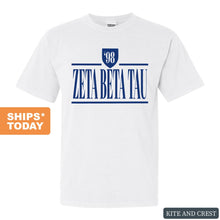 Load image into Gallery viewer, Zeta Beta Tau Comfort Colors T-Shirt - Zeta Beta Tau Shield Shirt - Kite and Crest
