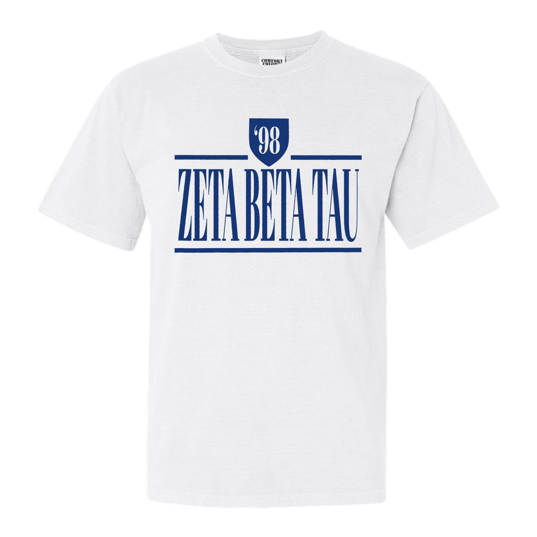 Zeta Beta Tau Comfort Colors T-Shirt - Zeta Beta Tau Shield Shirt - Kite and Crest
