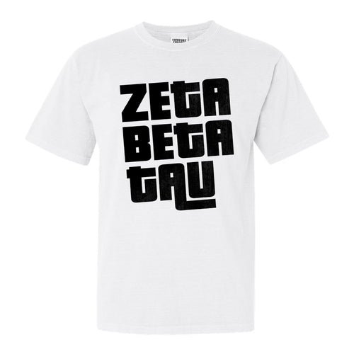 Zeta Beta Tau Comfort Colors T-Shirt - Zeta Beta Tau Stacked Letters Shirt - Kite and Crest