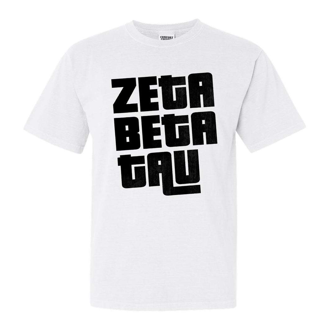 Zeta Beta Tau Comfort Colors T-Shirt - Zeta Beta Tau Stacked Letters Shirt - Kite and Crest