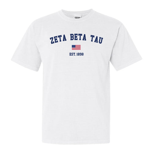 Zeta Beta Tau Comfort Colors T-Shirt - Zeta Beta Tau USA Flag Shirt - Kite and Crest