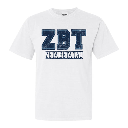 Zeta Beta Tau Comfort Colors T-Shirt - Zeta Beta Tau Washed Letters Shirt - Kite and Crest
