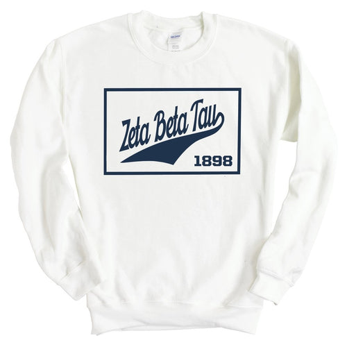 Zeta Beta Tau Sweatshirt - Zeta Beta Tau Baseball Boxed Crewneck Sweatshirt - Kite and Crest