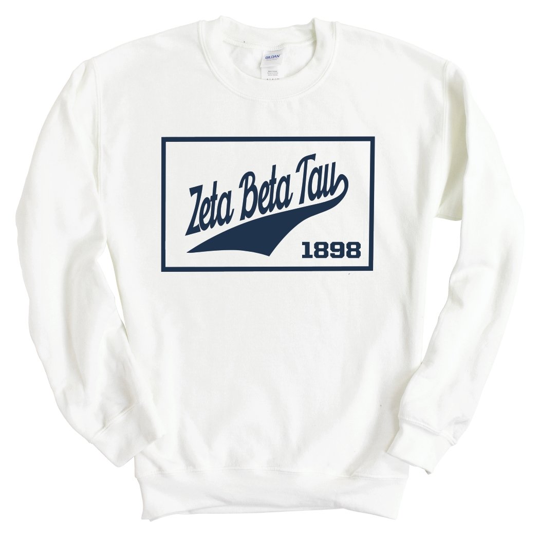 Zeta Beta Tau Sweatshirt - Zeta Beta Tau Baseball Boxed Crewneck Sweatshirt - Kite and Crest