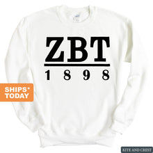 Load image into Gallery viewer, Zeta Beta Tau Sweatshirt - Zeta Beta Tau Black Letters Crewneck Sweatshirt - Kite and Crest
