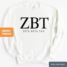 Load image into Gallery viewer, Zeta Beta Tau Sweatshirt - Zeta Beta Tau Fraternal Block Crewneck Sweatshirt - Kite and Crest
