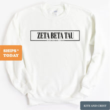 Load image into Gallery viewer, Zeta Beta Tau Sweatshirt - Zeta Beta Tau Fraternal Block Crewneck Sweatshirt - Kite and Crest
