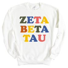 Load image into Gallery viewer, Zeta Beta Tau Sweatshirt - Zeta Beta Tau Retro Letters Crewneck Sweatshirt - Kite and Crest
