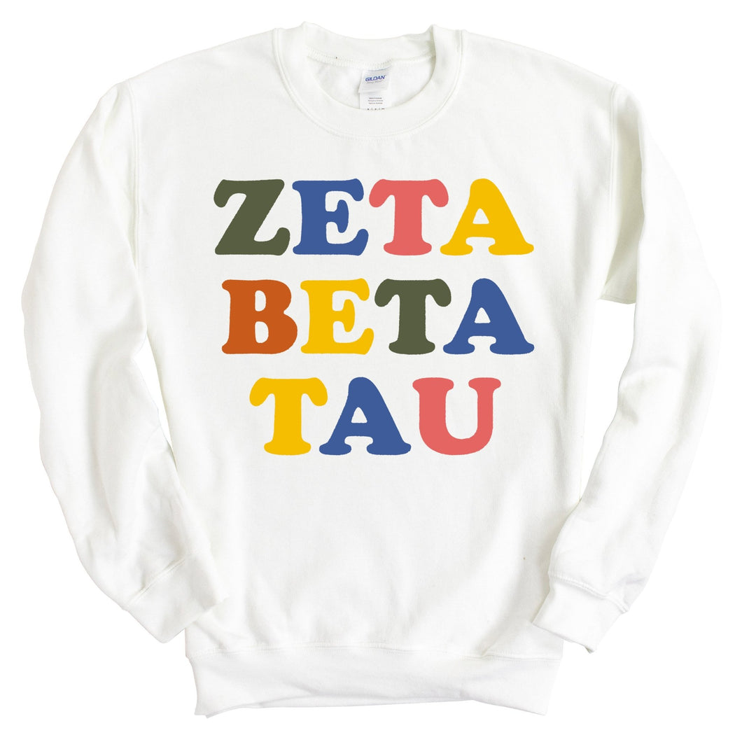 Zeta Beta Tau Sweatshirt - Zeta Beta Tau Retro Letters Crewneck Sweatshirt - Kite and Crest