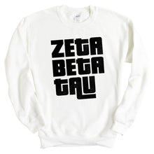 Load image into Gallery viewer, Zeta Beta Tau Sweatshirt - Zeta Beta Tau Stacked Letters Crewneck Sweatshirt - Kite and Crest
