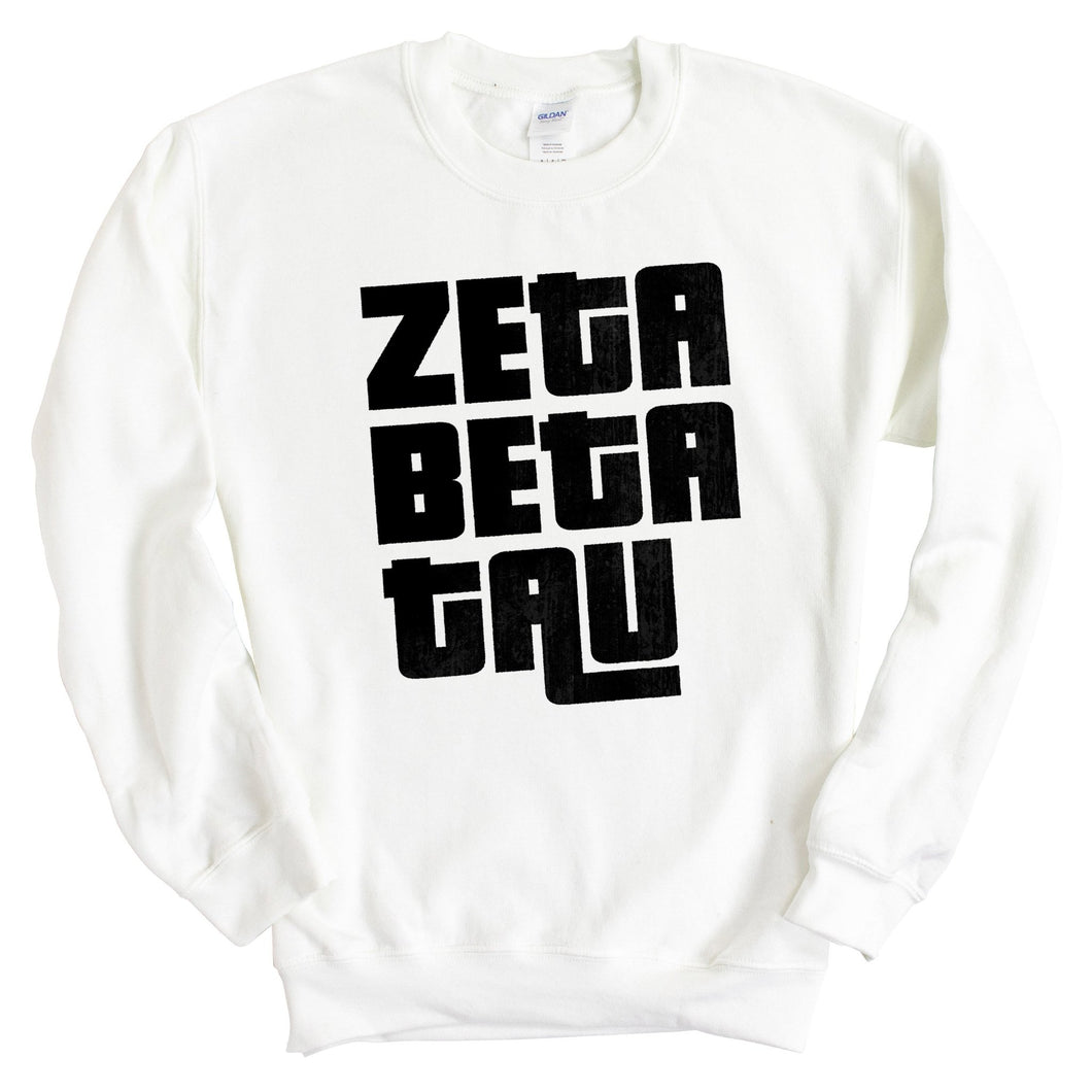 Zeta Beta Tau Sweatshirt - Zeta Beta Tau Stacked Letters Crewneck Sweatshirt - Kite and Crest