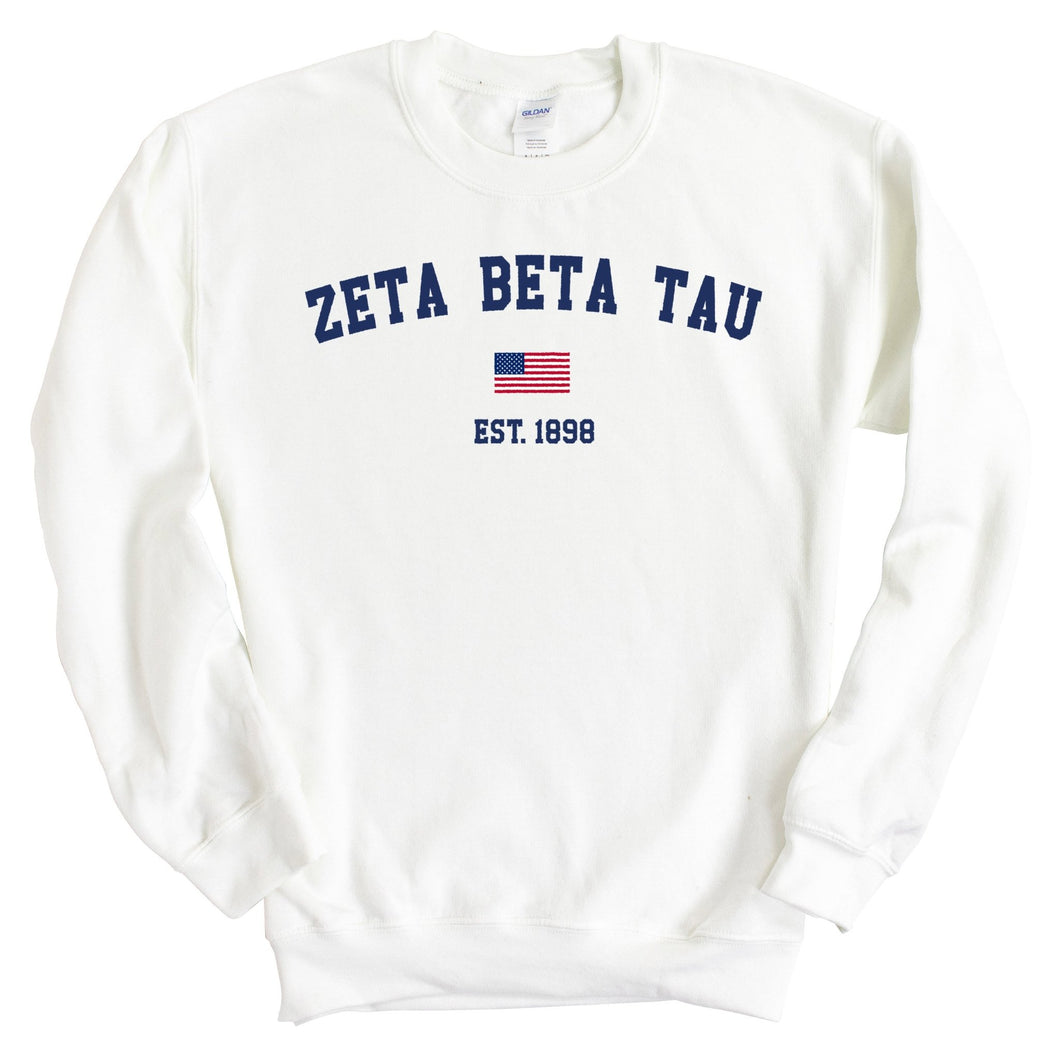 Zeta Beta Tau Sweatshirt - Zeta Beta Tau USA Flag Crewneck Sweatshirt - Kite and Crest