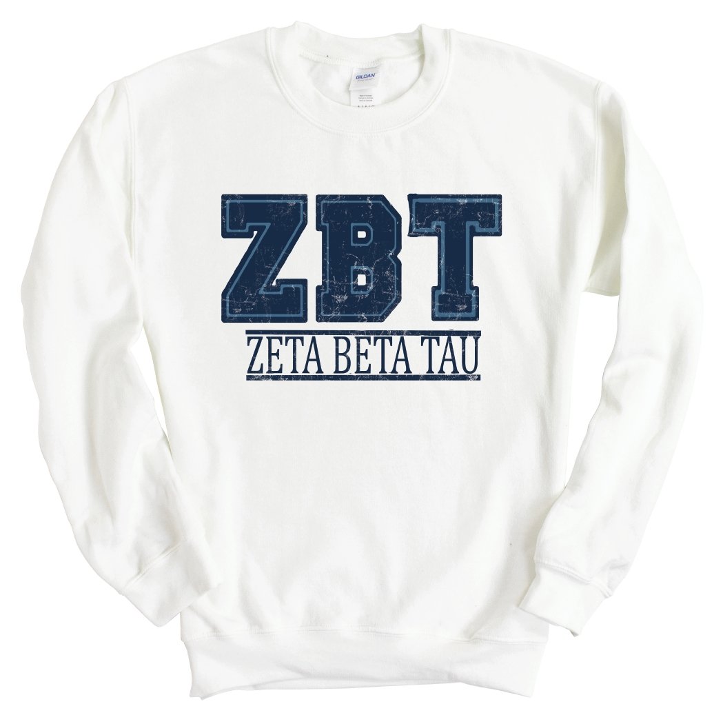 Zeta Beta Tau Sweatshirt - Zeta Beta Tau Washed Letters Crewneck Sweatshirt - Kite and Crest