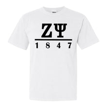 Load image into Gallery viewer, Zeta Psi Comfort Colors T-Shirt - Zete Black Letters Shirt - Kite and Crest
