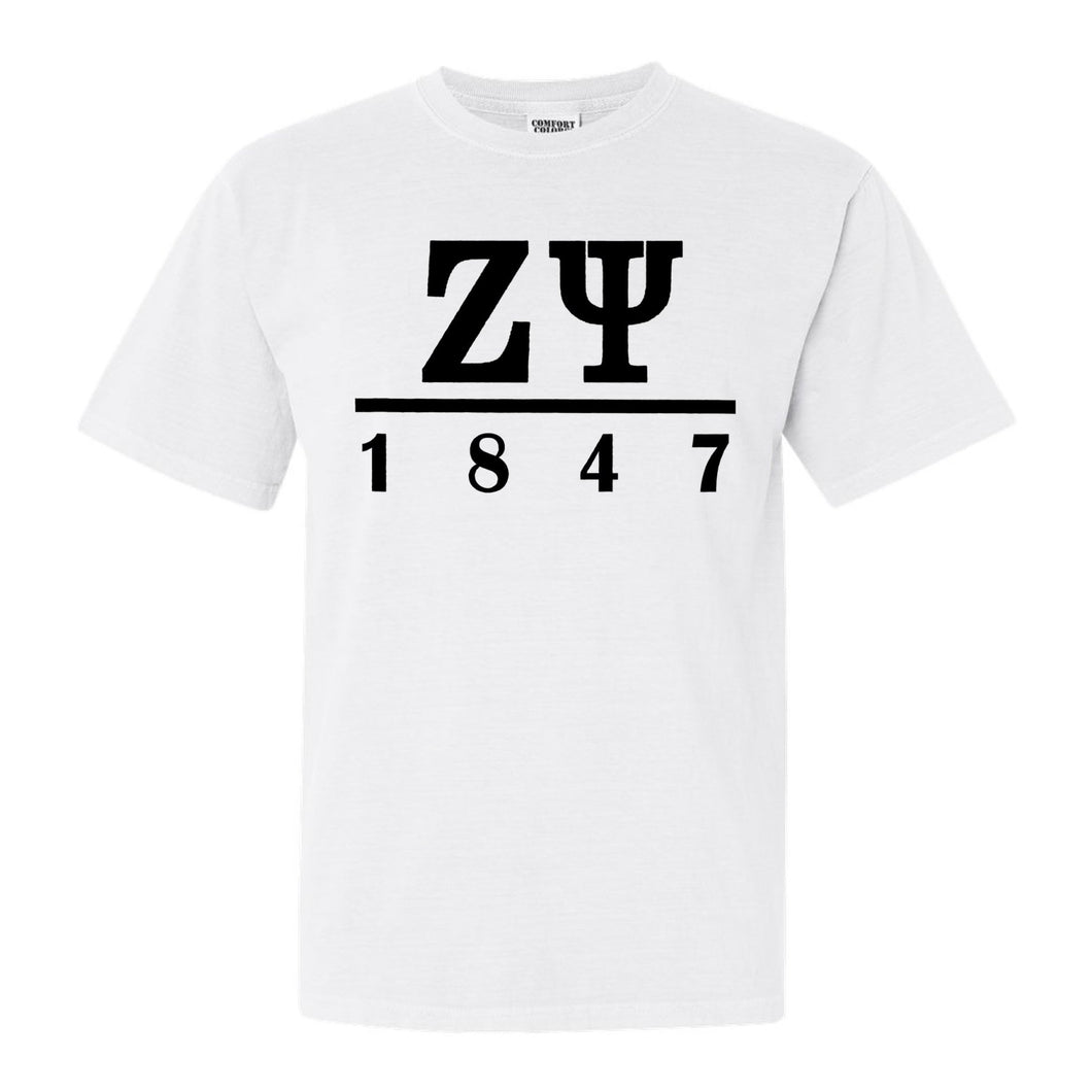 Zeta Psi Comfort Colors T-Shirt - Zete Black Letters Shirt - Kite and Crest