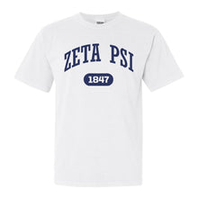Load image into Gallery viewer, Zeta Psi Comfort Colors T-Shirt - Zete Fraternal Arch Shirt - Kite and Crest

