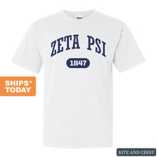 Load image into Gallery viewer, Zeta Psi Comfort Colors T-Shirt - Zete Fraternal Arch Shirt - Kite and Crest
