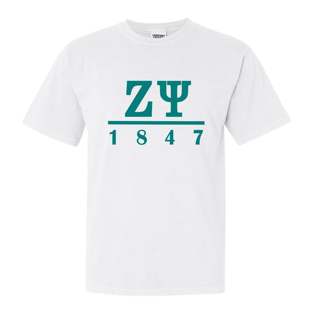 Zeta Psi Comfort Colors T-Shirt - Zete Lettered Basic Shirt - Kite and Crest