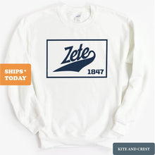 Load image into Gallery viewer, Zeta Psi Sweatshirt - Zete Baseball Boxed Crewneck Sweatshirt - Kite and Crest
