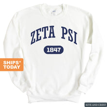 Load image into Gallery viewer, Zeta Psi Sweatshirt - Zete Fraternal Arch Crewneck Sweatshirt - Kite and Crest
