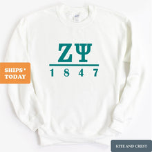 Load image into Gallery viewer, Zeta Psi Sweatshirt - Zete Lettered Basic Crewneck Sweatshirt - Kite and Crest
