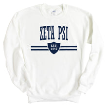 Load image into Gallery viewer, Zeta Psi Sweatshirt - Zete Striped Shield Crewneck Sweatshirt - Kite and Crest
