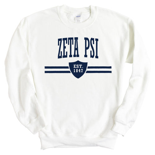 Zeta Psi Sweatshirt - Zete Striped Shield Crewneck Sweatshirt - Kite and Crest