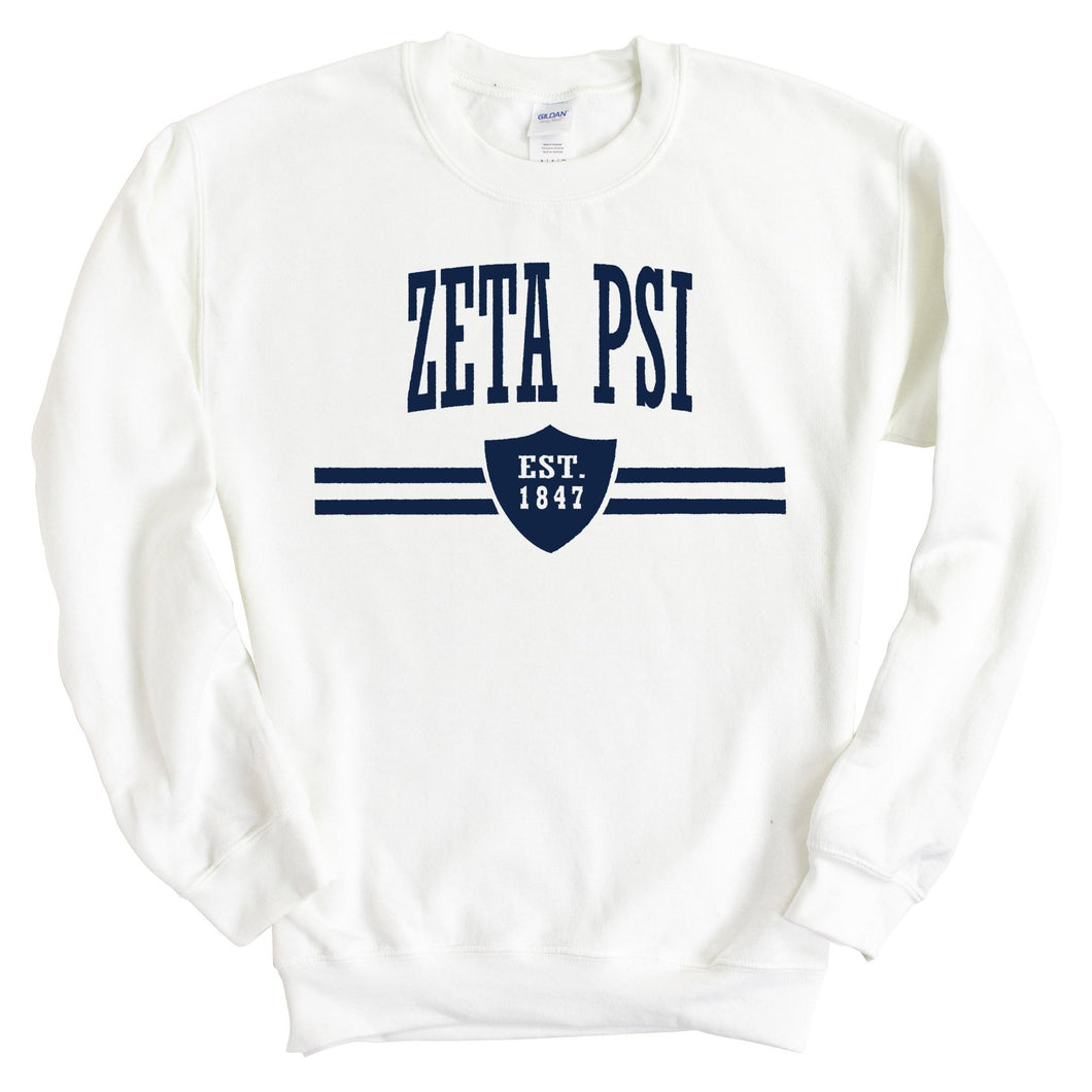 Zeta Psi Sweatshirt - Zete Striped Shield Crewneck Sweatshirt - Kite and Crest