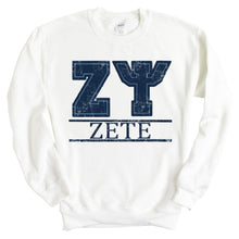 Load image into Gallery viewer, Zeta Psi Sweatshirt - Zete Washed Letters Crewneck Sweatshirt - Kite and Crest
