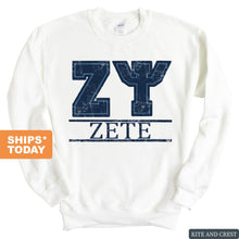 Load image into Gallery viewer, Zeta Psi Sweatshirt - Zete Washed Letters Crewneck Sweatshirt - Kite and Crest
