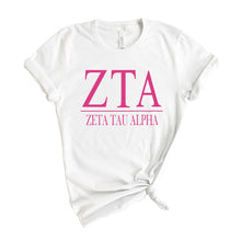 Load image into Gallery viewer, Zeta Tau Alpha Big Letters Sorority T-Shirt Tee - Kite and Crest
