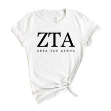 Load image into Gallery viewer, Zeta Tau Alpha Block Letter Sorority T-Shirt Shirt Tee - Kite and Crest
