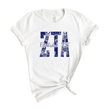 Load image into Gallery viewer, Zeta Tau Alpha Blue Floral Sorority T-Shirt Tee - Kite and Crest
