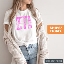 Load image into Gallery viewer, Zeta Tau Alpha Pink Floral Sorority T-Shirt Tee - Kite and Crest
