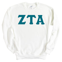 Load image into Gallery viewer, Zeta Tau Alpha Sweatshirt | Zeta (ZTA) Basic Large Letters Crewneck Sweatshirt | Zeta Tau Alpha Sorority Gift Idea - Kite and Crest
