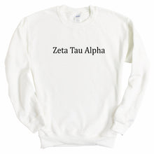 Load image into Gallery viewer, Zeta Tau Alpha Sweatshirt - Zeta (ZTA) Black Written Crewneck Sweatshirt - Kite and Crest
