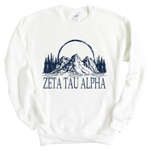 Load image into Gallery viewer, Zeta Tau Alpha Sweatshirt | Zeta (ZTA) Epic Mountains Crewneck Sweatshirt | Zeta Tau Alpha Sorority Gift Idea - Kite and Crest
