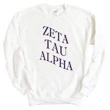 Load image into Gallery viewer, Zeta Tau Alpha Sweatshirt | Zeta (ZTA) Large and Wavy Letters Crewneck Sweatshirt | Zeta Tau Alpha Sorority Gift Idea - Kite and Crest
