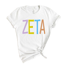 Load image into Gallery viewer, Zeta Tau Alpha T-shirt - Zeta Colorful Lined Tee - Kite and Crest
