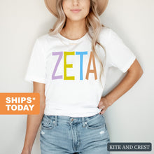 Load image into Gallery viewer, Zeta Tau Alpha T-shirt - Zeta Colorful Lined Tee - Kite and Crest
