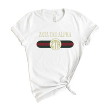 Load image into Gallery viewer, Zeta Tau Alpha T-shirt - Zeta Golden Stripes Tee - Kite and Crest
