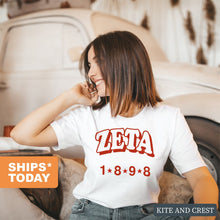 Load image into Gallery viewer, Zeta Tau Alpha T-shirt - Zeta Red Arch Tee - Kite and Crest
