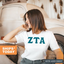 Load image into Gallery viewer, Zeta Tau Alpha T-Shirt | Zeta (ZTA) Basic Large Letters Shirt | Zeta Tau Alpha Sorority Gift Idea - Kite and Crest
