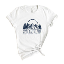 Load image into Gallery viewer, Zeta Tau Alpha T-Shirt | Zeta (ZTA) Epic Mountains Shirt | Zeta Tau Alpha Sorority Gift Idea - Kite and Crest
